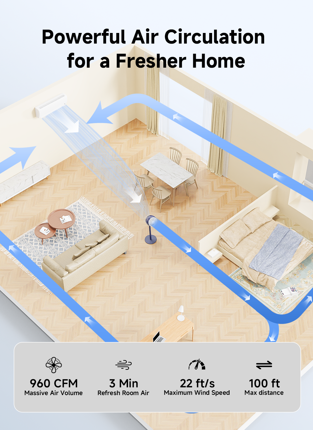 AIRMATE Standing Fan for Bedroom, 9" Blade Pedestal Fan with Remote
