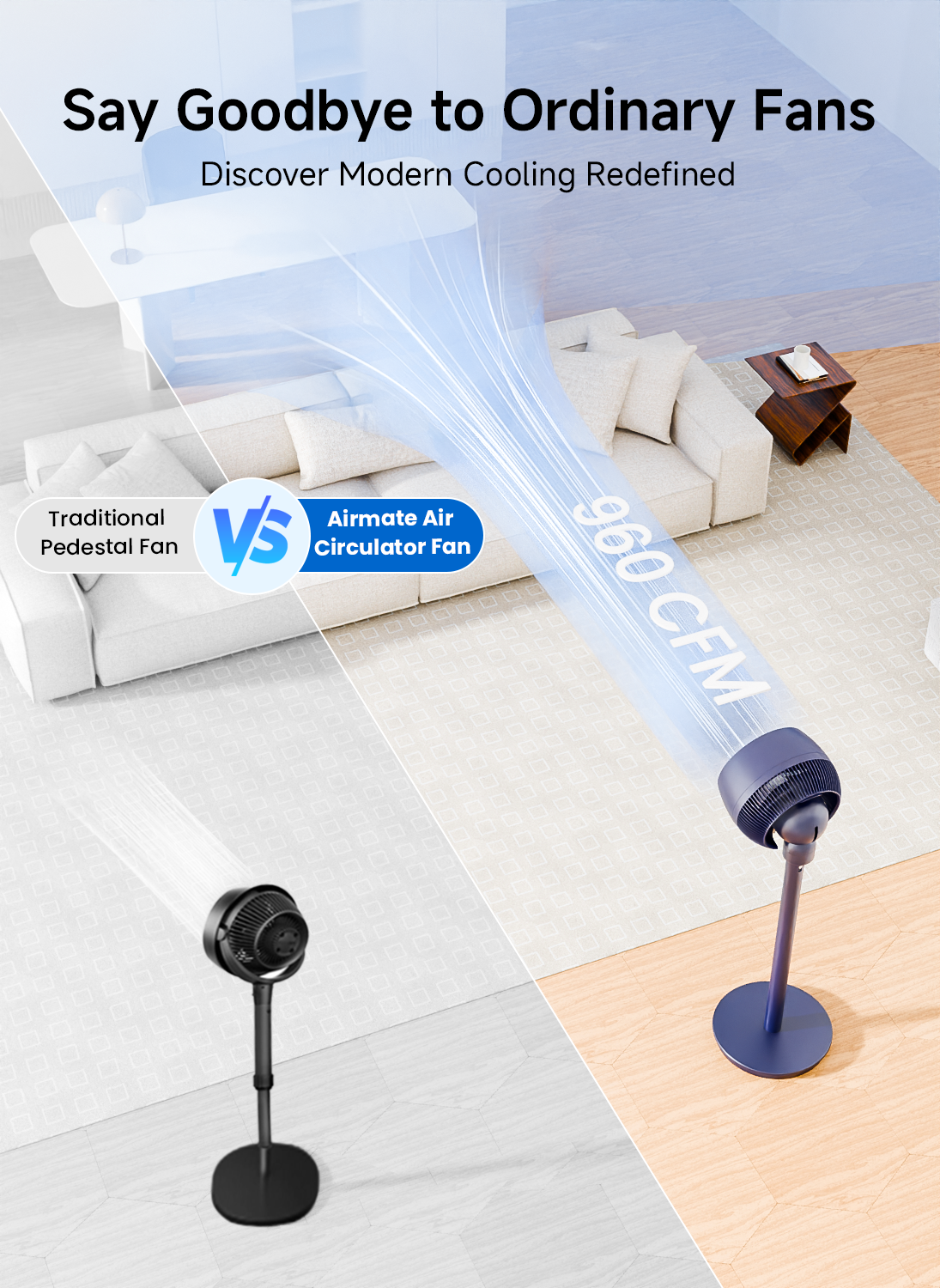 AIRMATE Standing Fan for Bedroom, 9" Blade Pedestal Fan with Remote