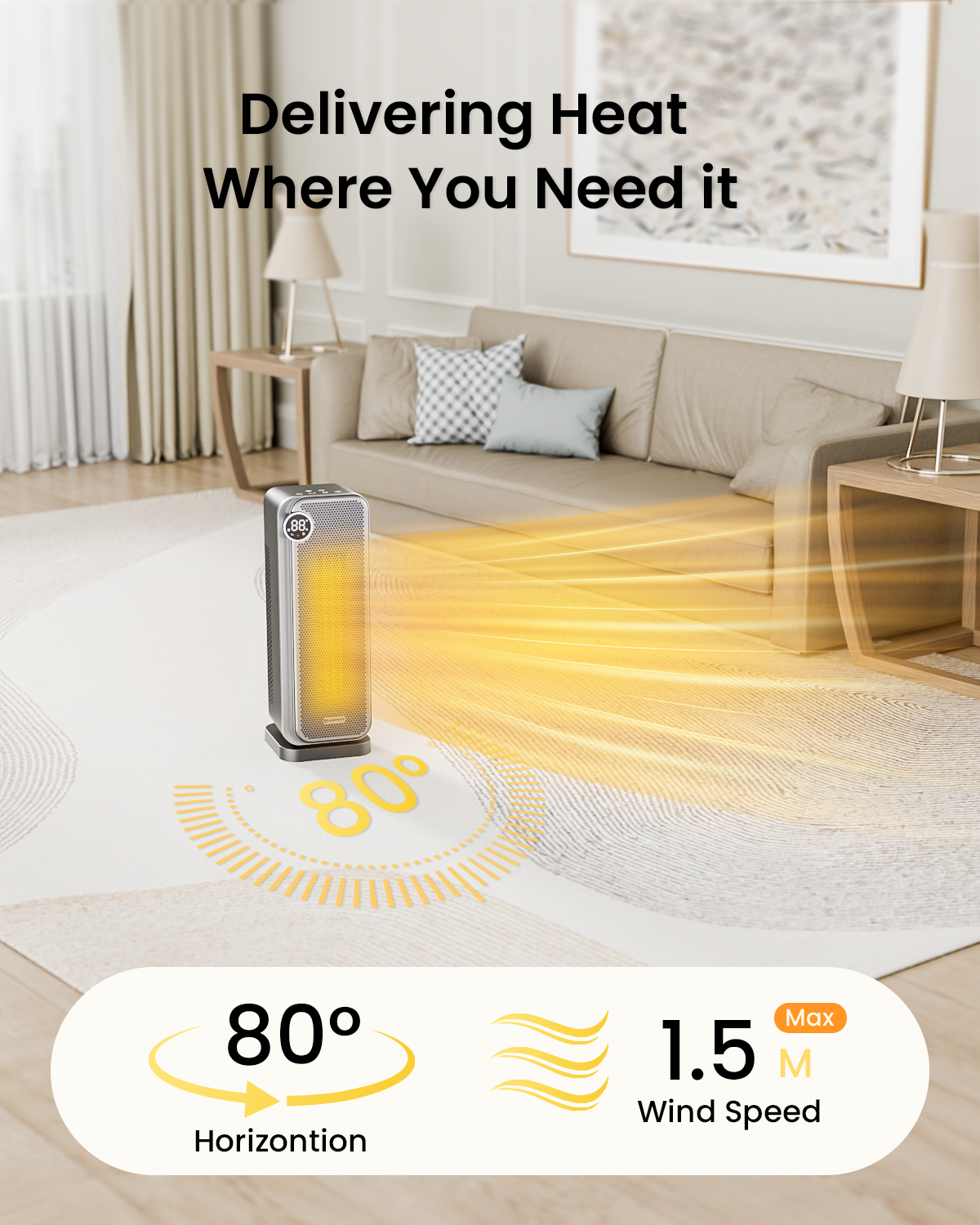 Heater for Large Room, 8 Safe Protection Tower