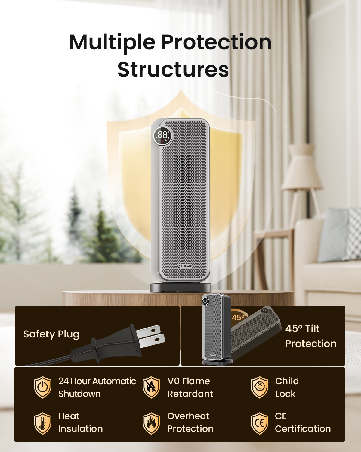 Heater for Large Room, 8 Safe Protection Tower